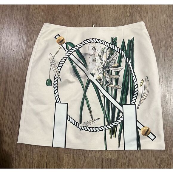 FABIANA C Green Leaf Bamboo Mini Skirt size 12 Us size S - Picture 2 of 7